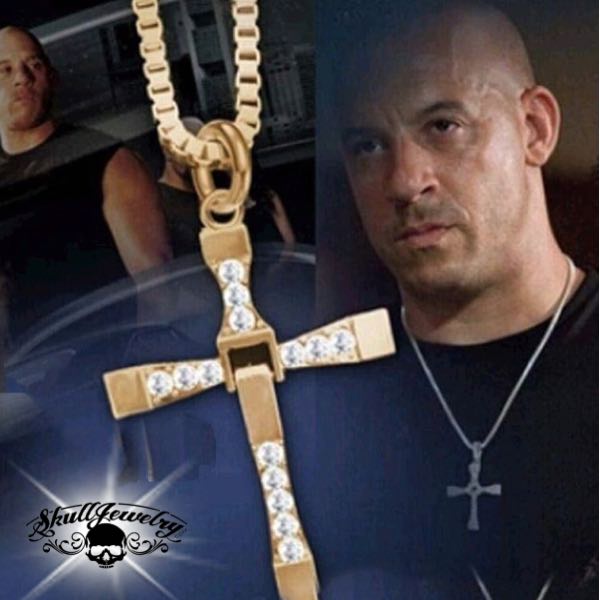gold fast and furious cross pendant